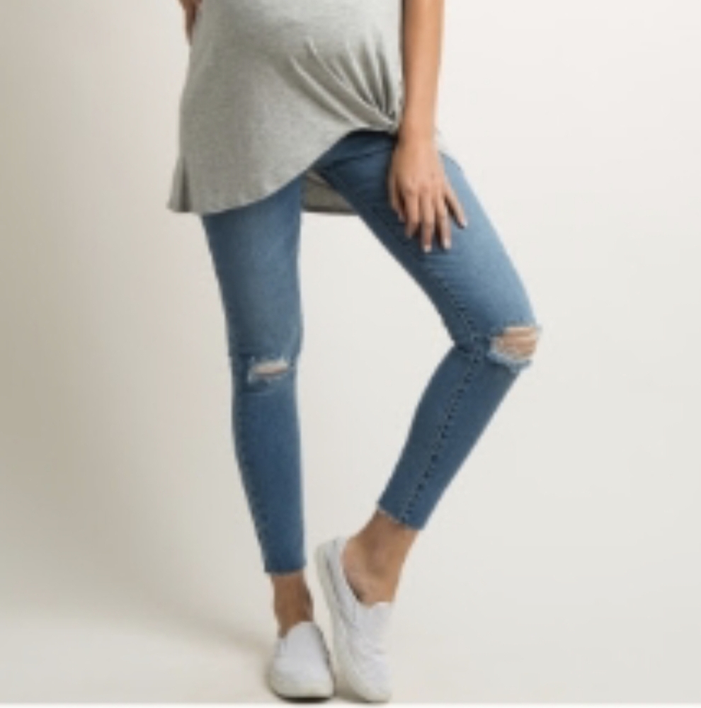 Maternity Ripped Knee Raw Hem Skinny Jeans size 25